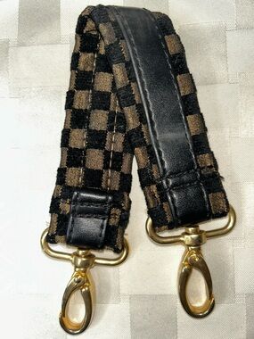 Black and Gold Checkerboard Woven Bag Strap with Gold Hardware
